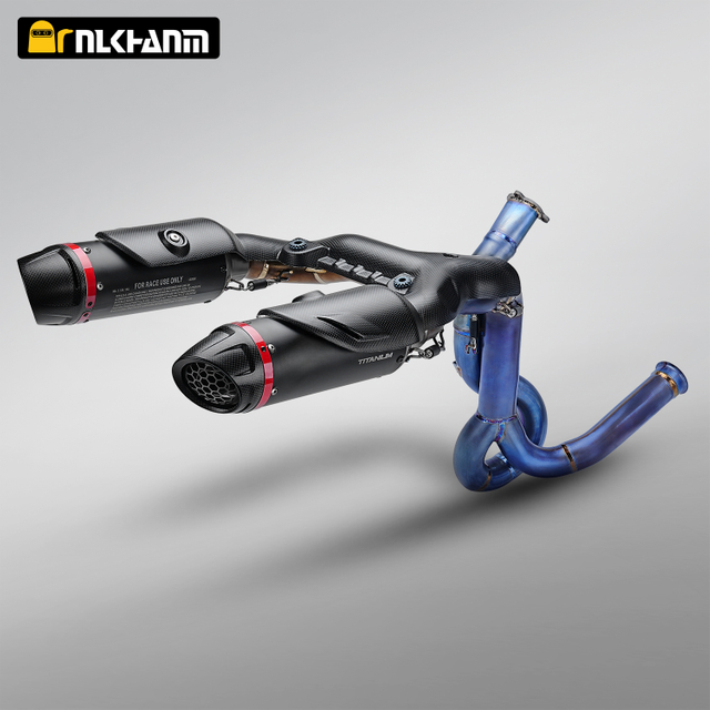 NlkHanm Duca V2 V2S ท่อไอเสียรถจักรยานยนต์เต็มระบบ Ti การปรับเปลี่ยน Temi ตำแหน่งสูง Dual Muffler Panigale 2025- สีดำ